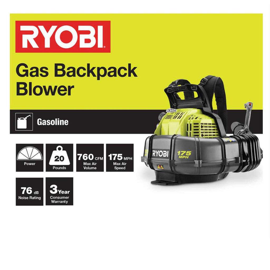 RYOBI 175 MPH 760 CFM 38cc Gas Backpack Leaf Blower