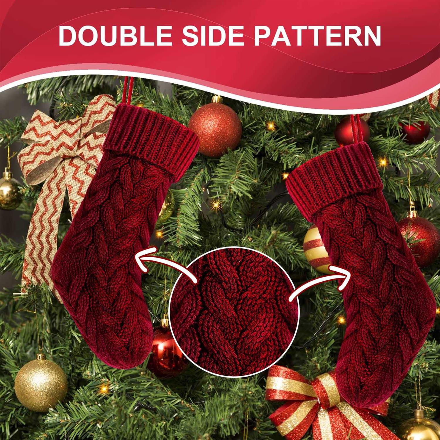 Kunyida Pack Unique Burgundy And Ivory White Knit Christmas Stockings