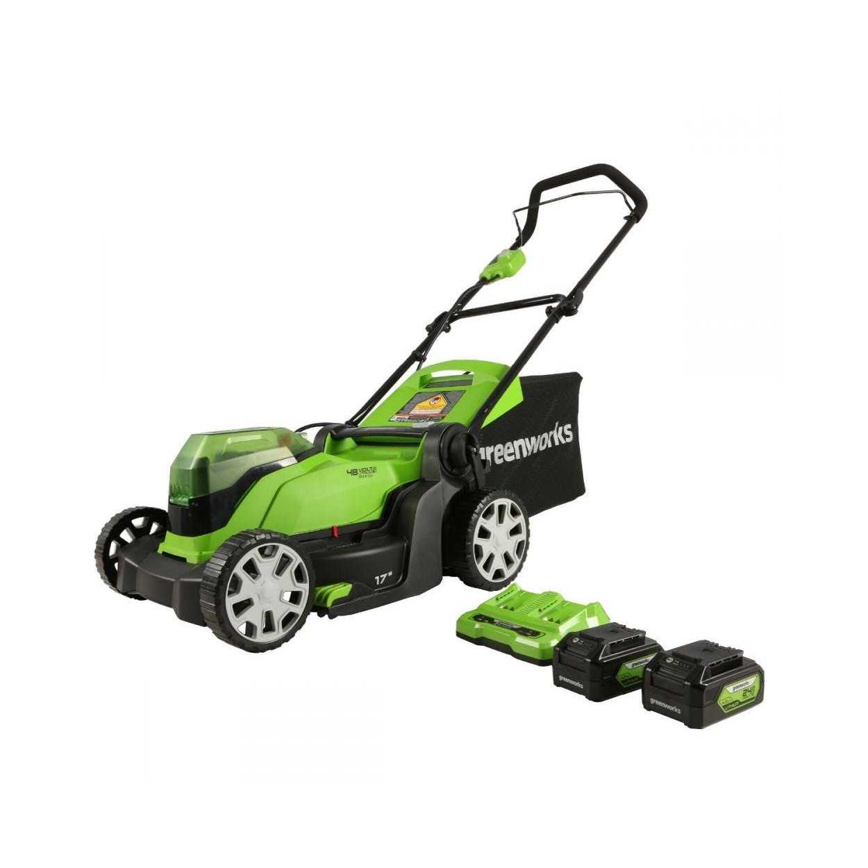 Greenworks 48V 17 in. Lawn Mower, 2 x 4Ah Batteries and Dual Port Charger Included