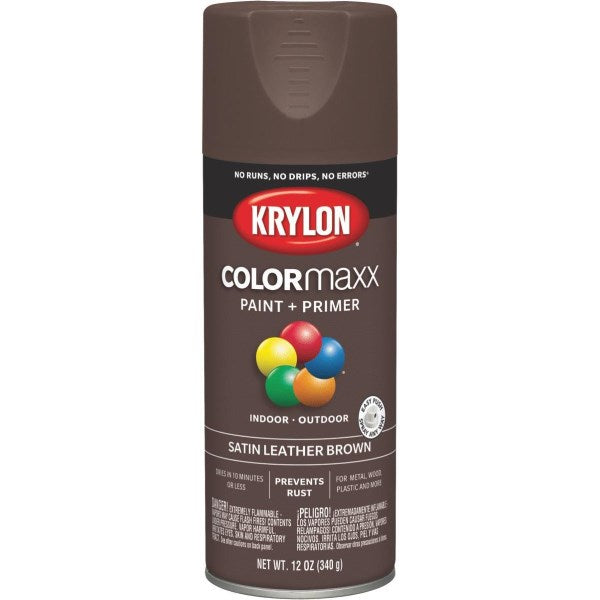 Krylon Colormaxx Satin Spray Paint & Primer, Leather Brown
