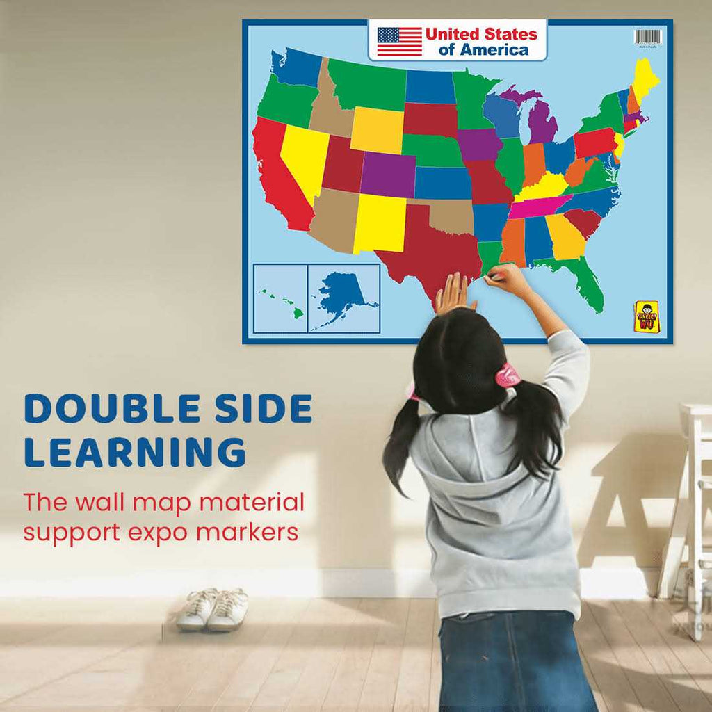 Uncle Wu United State Map Laminated Poster -Double Side Educational Poster For Kids/Adults