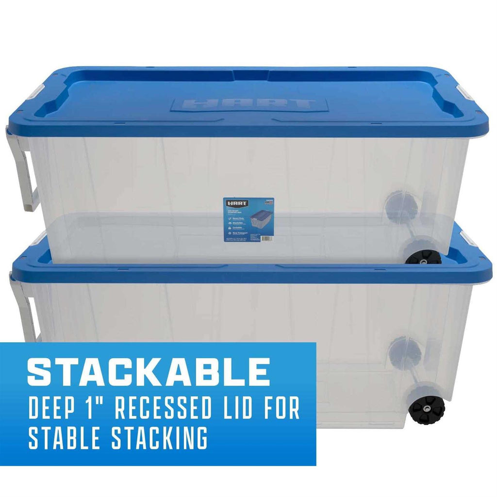 Hart 200 Quart Latching Rolling Plastic Storage Bin Container W. Pull Handle
