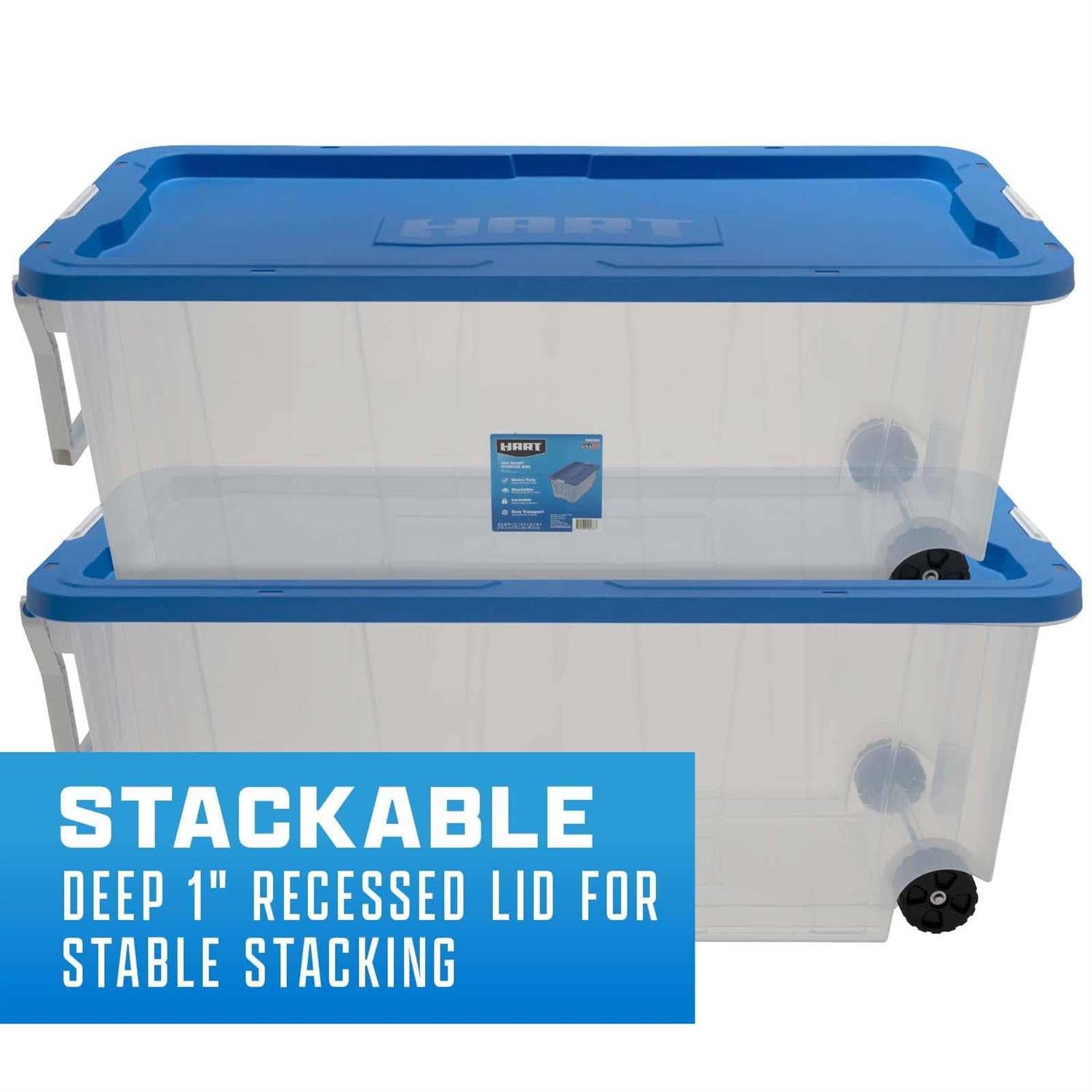 Hart 200 Quart Latching Rolling Plastic Storage Bin Container W. Pull Handle