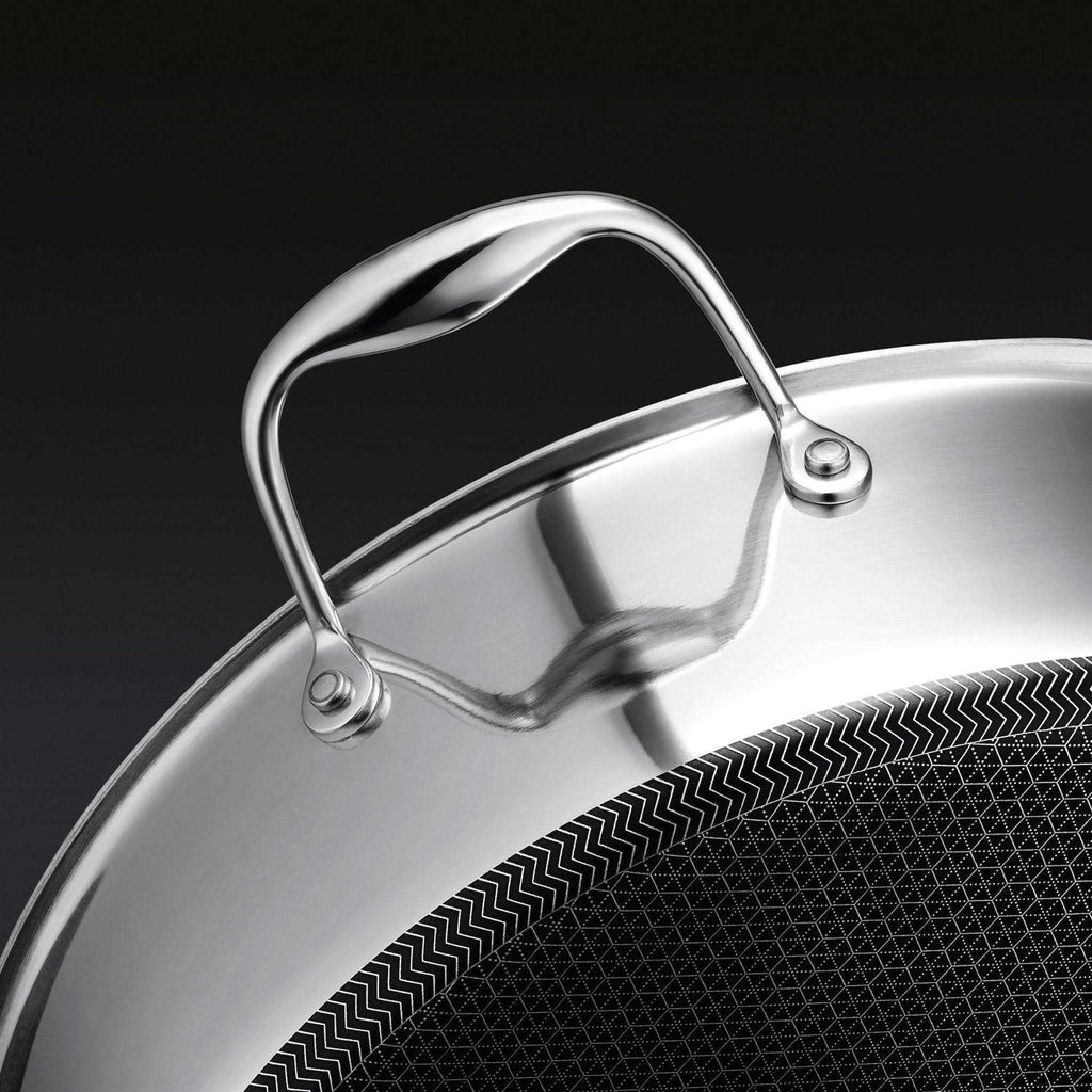 Hexclad 7 Quart Hybrid Stainless Steel Deep Saut Pan Fryer with Glass Lid