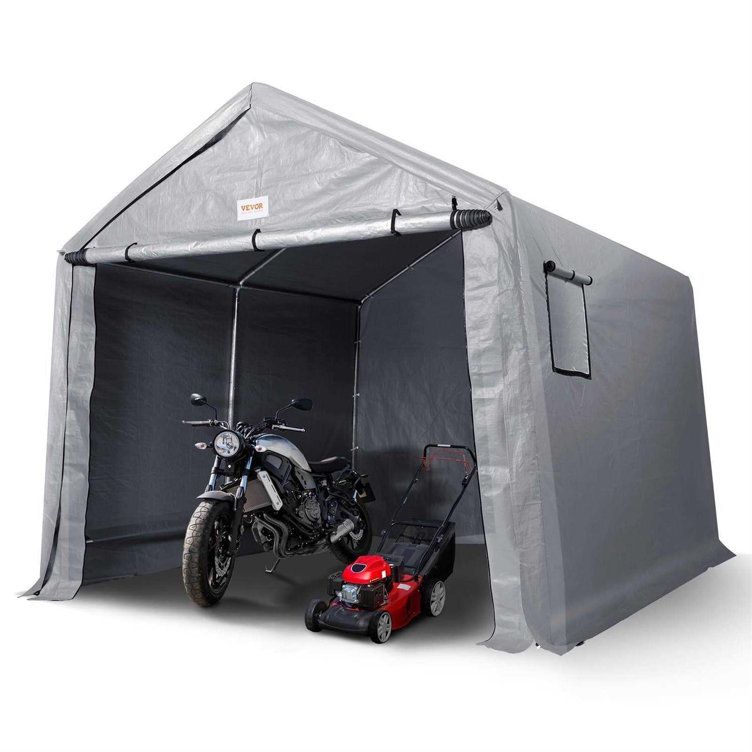 VEVOR Portable Shed Outdoor Storage Shelter 7 x 12 x 7.36 ft Heavy Duty All-Season Instant Storage Tent Tarp Sheds with Roll-up Zipper Door and