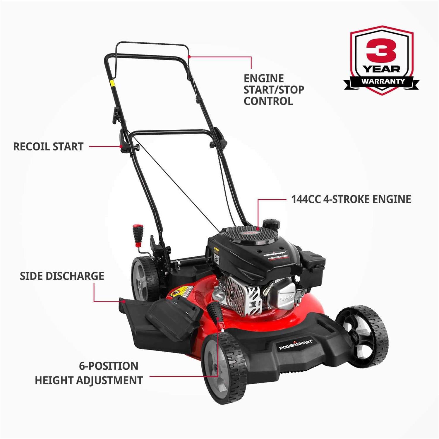 PowerSmart 21 in. 2-in-1 170cc Gas Walk Behind Push Lawn Mower