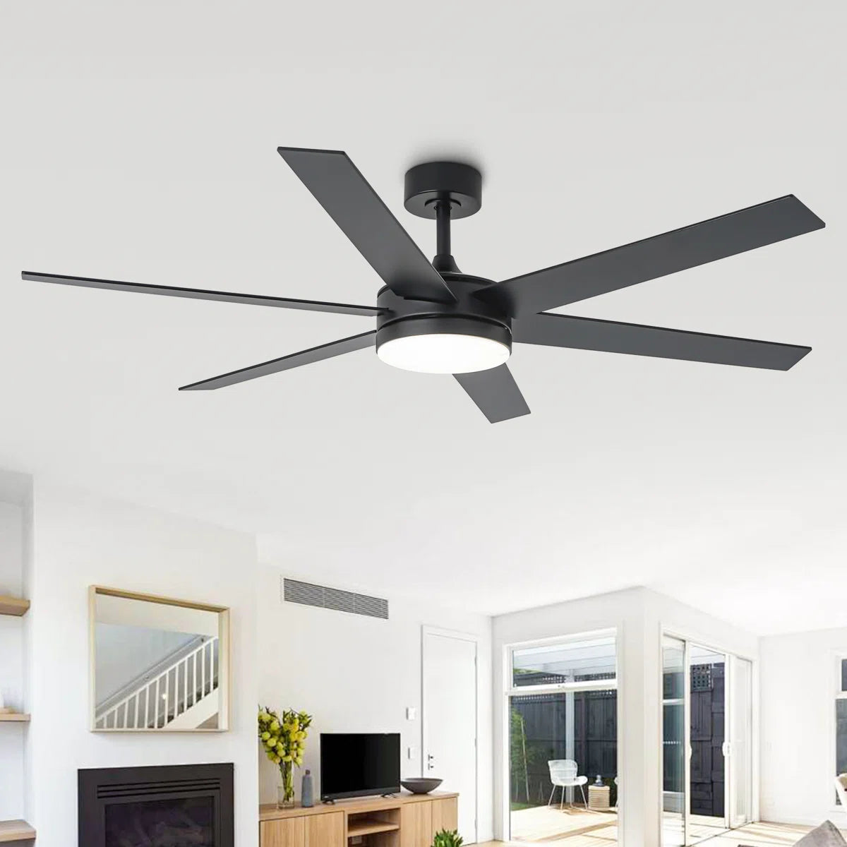 Vaczon 60" Modern Smart Large Ceiling Fan with Dimmable 3CCT LED Lights, 6-Speed Reversible DC Motor, Timer, Remote, and App Control