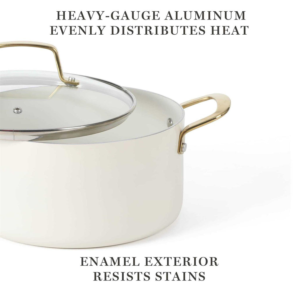 Martha Stewart Lockton Premium Nonstick PFA Free Ceramic Interior 10 Piece Enamel Heavy Gauge Aluminum Pots and Pans Cookware Set