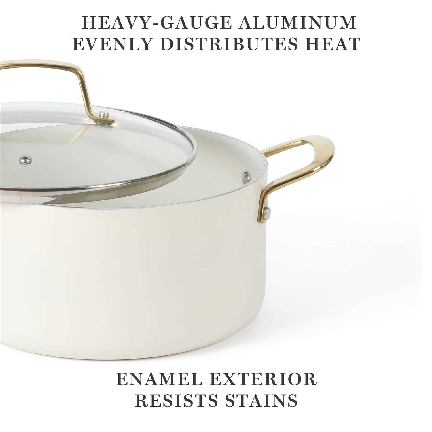 Martha Stewart Lockton Premium Nonstick PFA Free Ceramic Interior 10 Piece Enamel Heavy Gauge Aluminum Pots and Pans Cookware Set