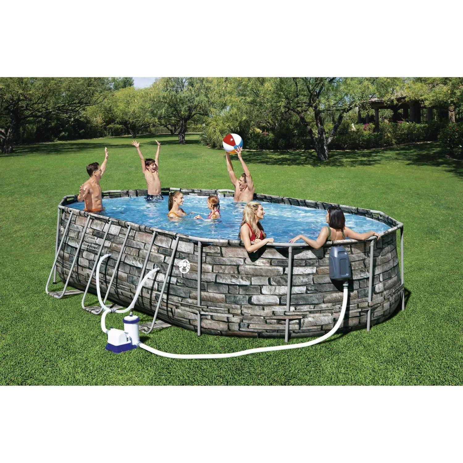 Coleman 20′ Power Steel Comfort Jet Oval 48 inch Deep Metal Frame Above Ground Pool