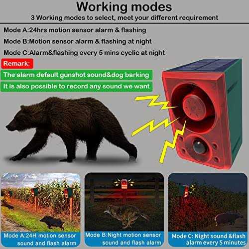 Solar Outdoor Motion Sensor Alarm Dog Barking & Gunshot Sound 130db Motion Detector Alarm Light,with Remote Controller for Home