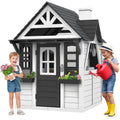 COCLUB Outdoor Playhouse for Kids Ages 4-8, Wooden Play House with Doorbell, Phone, Kitchen Toys, Outdoor Kids Play Equipment, Casa Para Ni?as (45L x 65H), White & Black