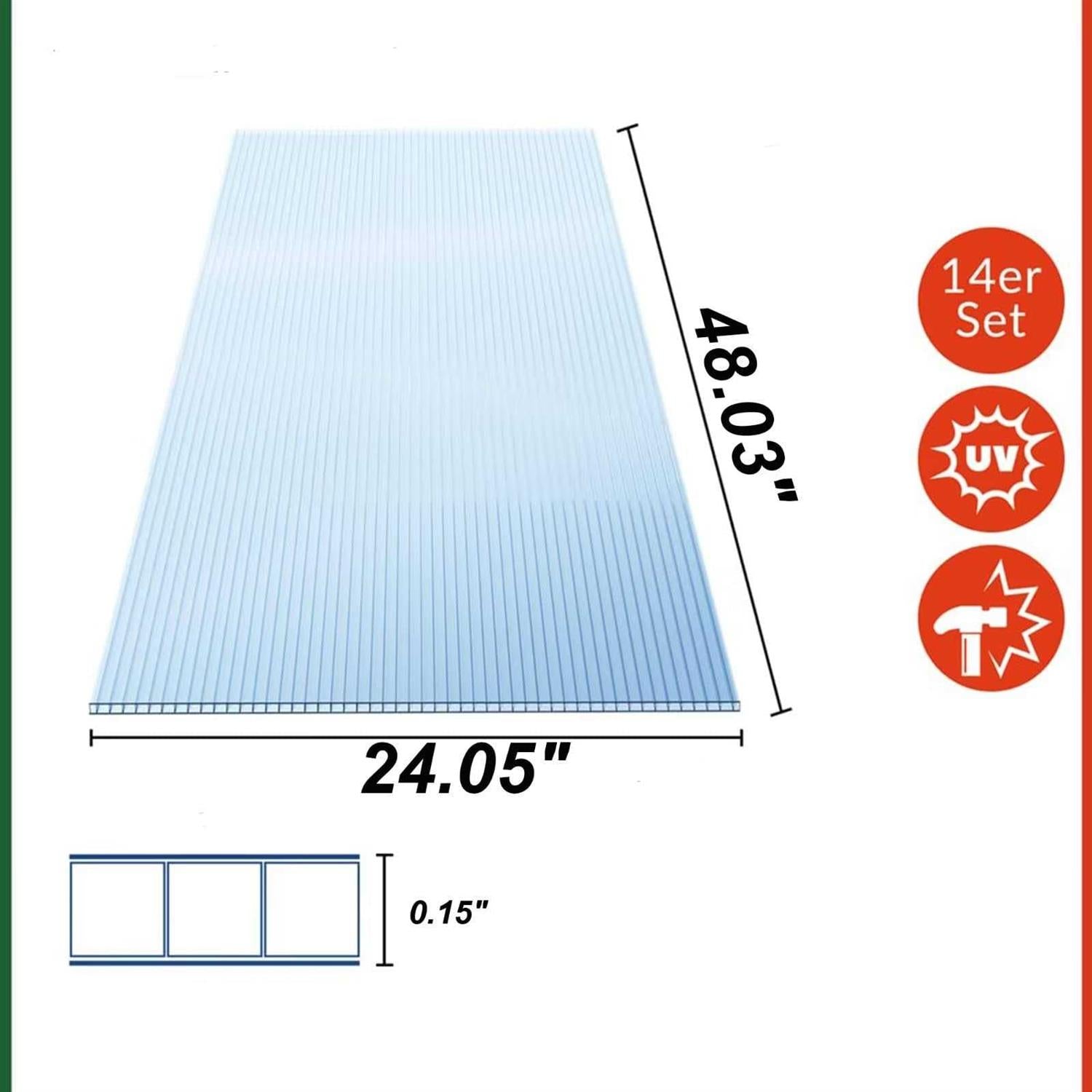 14 Pieces Set 2′ X 4′ Polycarbonate Panel,Twin Wall Polycarbonate Panels Waterproof UV Protected Reinforced Clear Sheets for Greenhouse