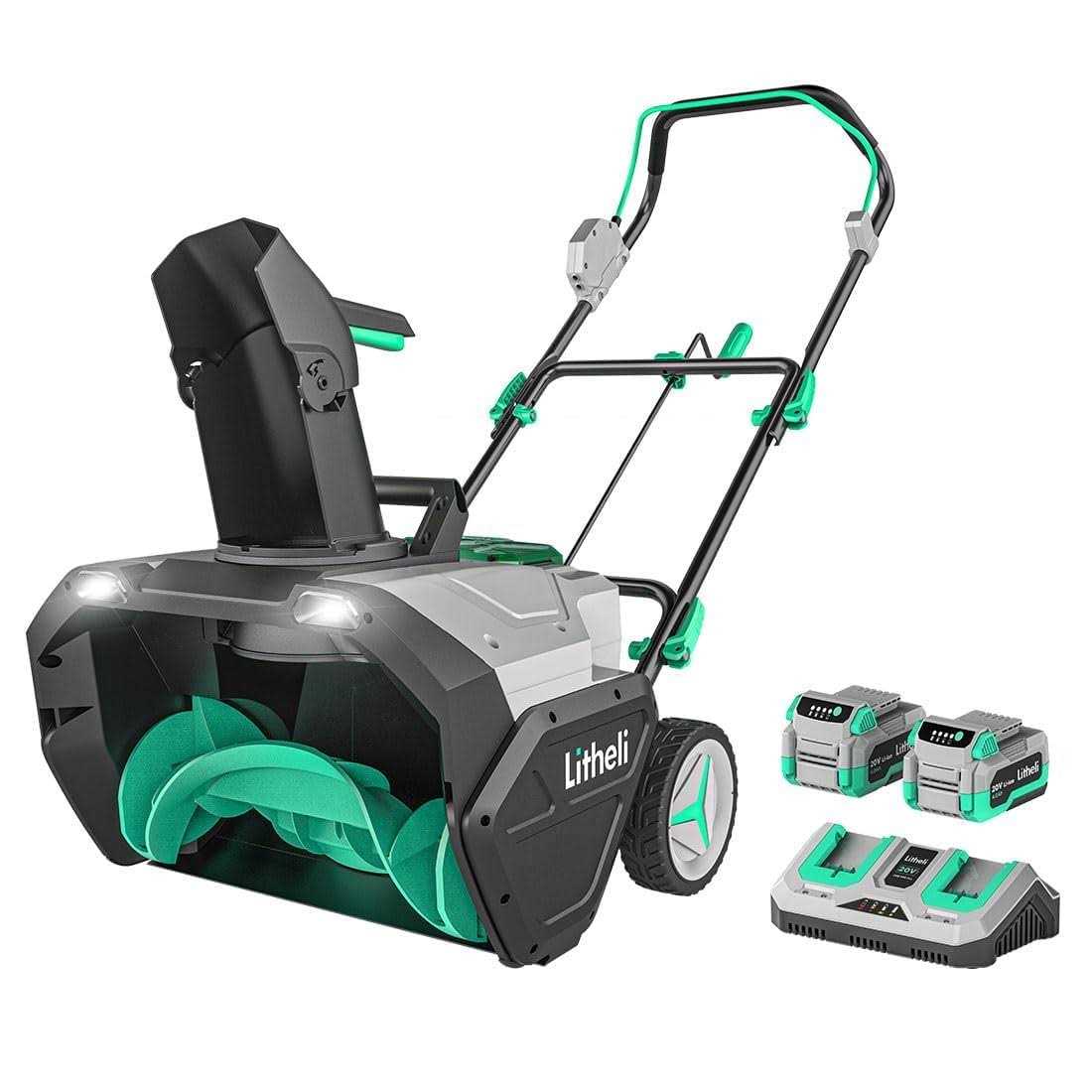 Litheli Cordless Snow Blower 2x20V 20 Inch Snow Thrower with Brushless Motor Electric Snow Remove Machine