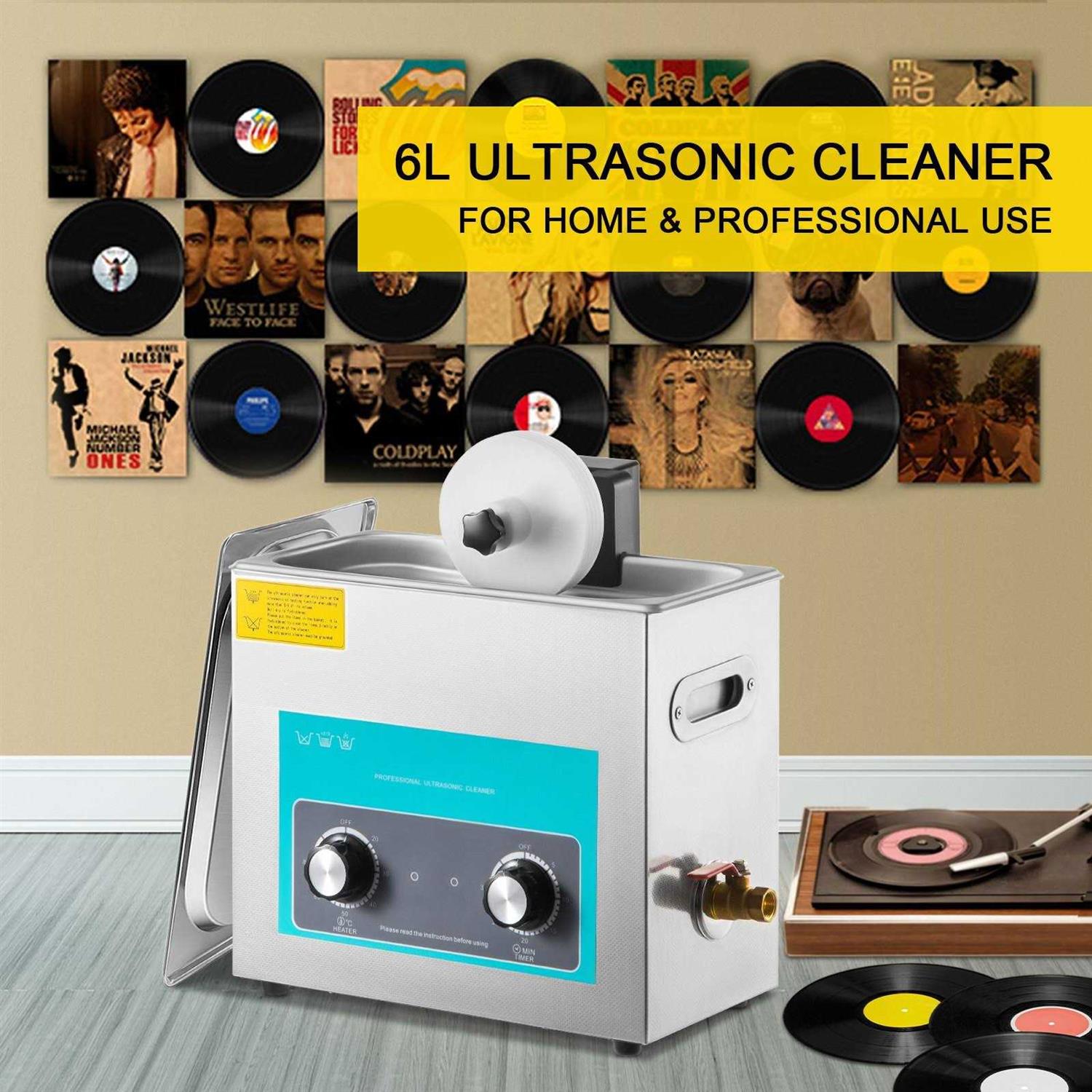 VEVOR Ultrasonic Vinyl Record Cleaner 6L 40kHz Vinyl Ultrasonic Cleaning Machine Knob Control Record Ultrasonic Cleaner 4 Records Vinyl Sonic
