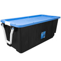 Hart 50 Gallon Wheeled Plastic Storage Bin Container Black with Blue Lid