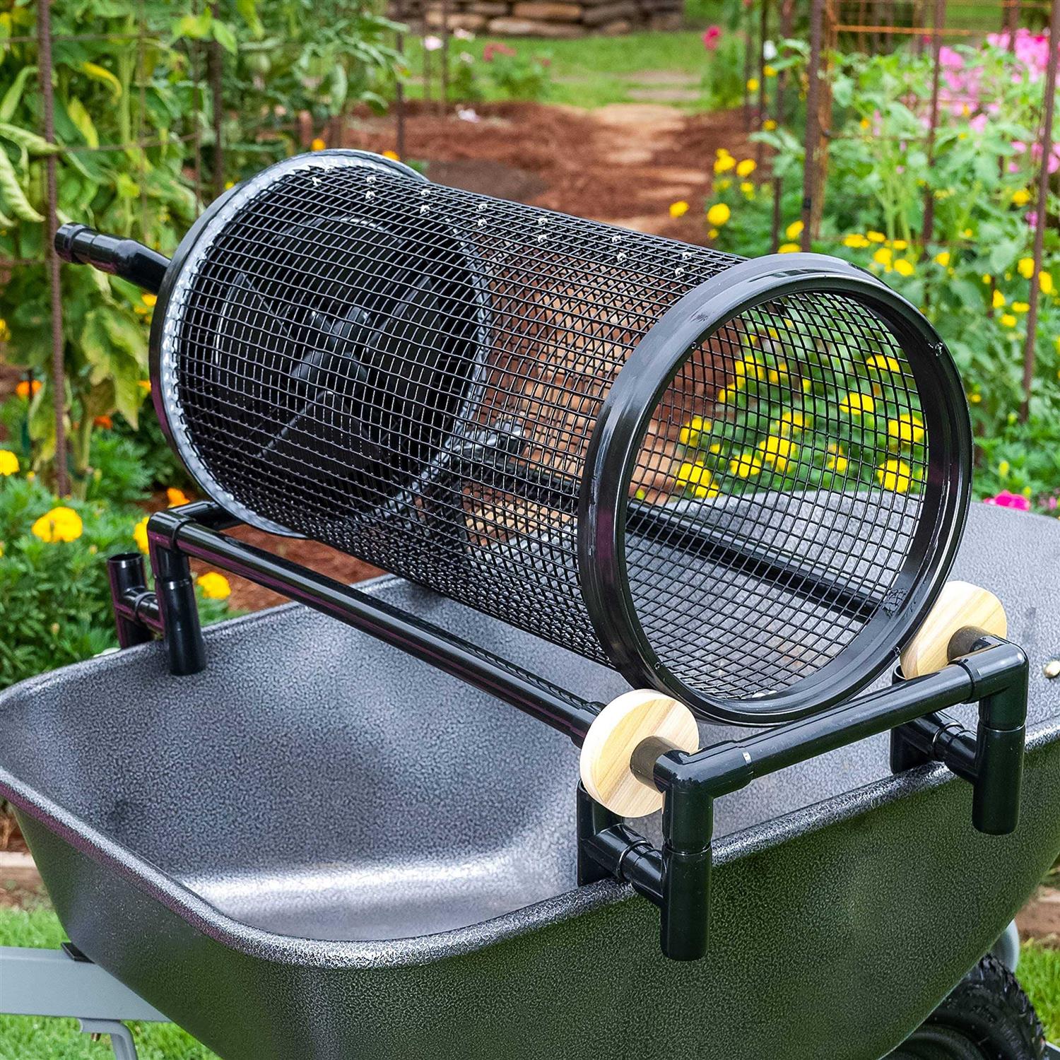 Earthkeeping Green Rolling Garden Sifter with 1/2 in. Heavy Duty Screen