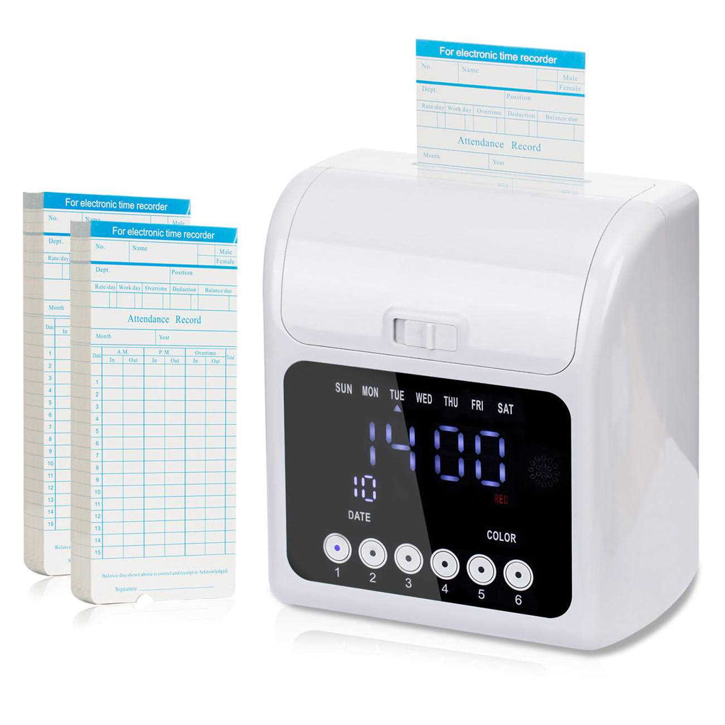 Tera Time Clocks with Extra 100pcs Time Cards Employee Attendance Punch Payroll Recorder LCD Display Screen