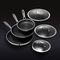 HexClad 6 Piece Hybrid Stainless Steel Cookware Pan Set 8 inch 10 inch 12 inch with Glass Lids Size: One size Black