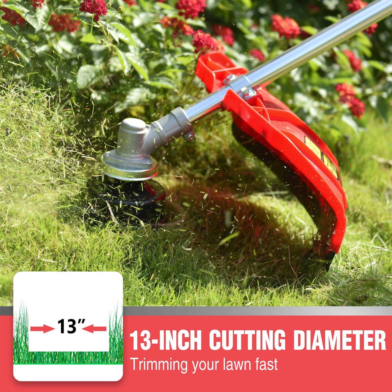 Powersmart 4-Cycle 31cc 15lb Straight Shaft Gas String Trimmer Weed wacker and Brush Cutter for Lawns and Grass