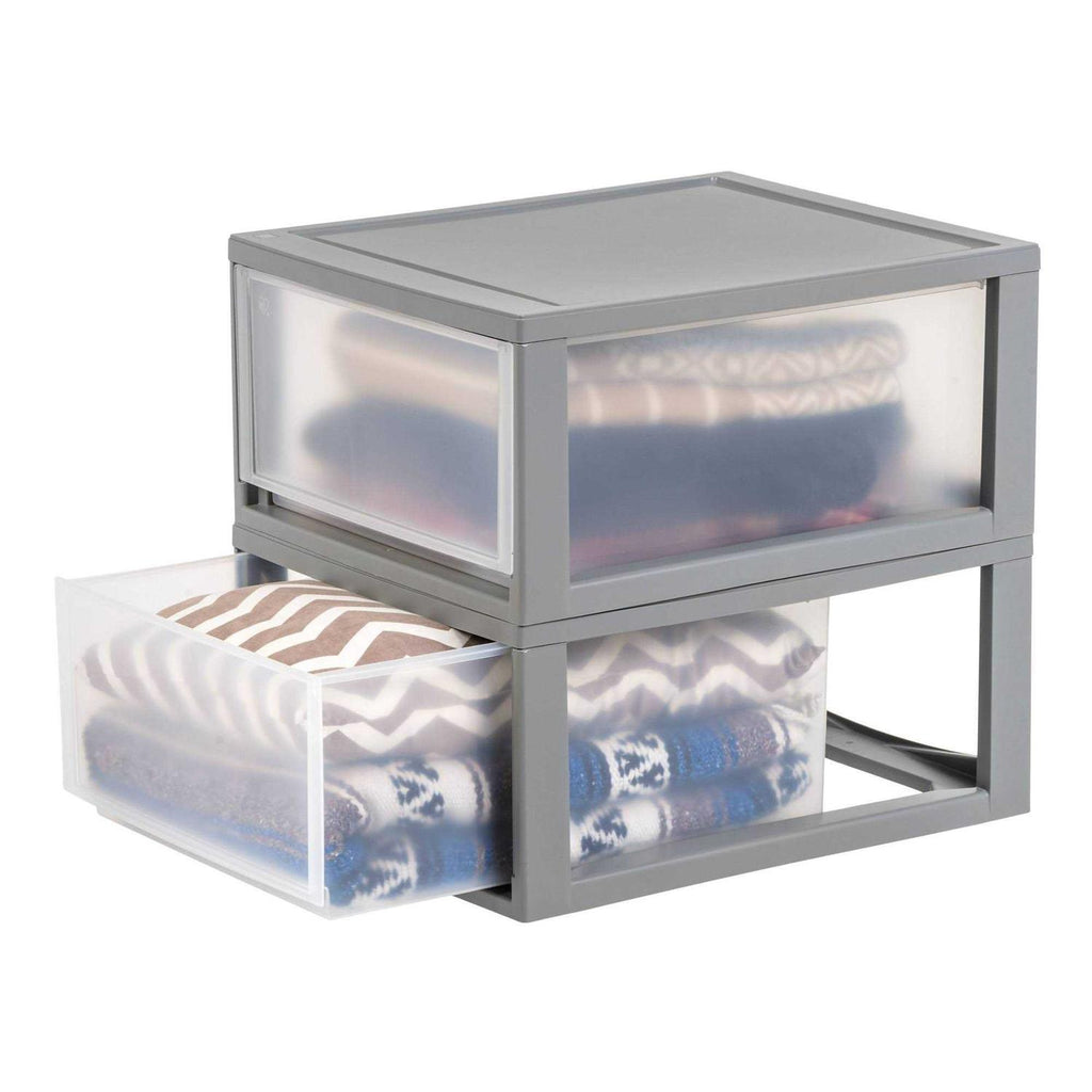 IRIS 29.5qt 2pk Compact Stacking Storage Plastic Drawer Organizer with Clear Doors