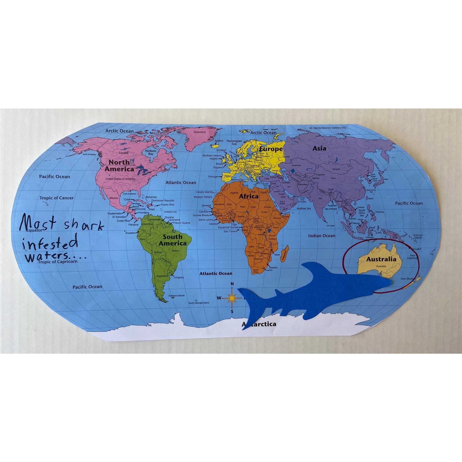 Shapes Etc. Practice Map Labeled World 30 Sht