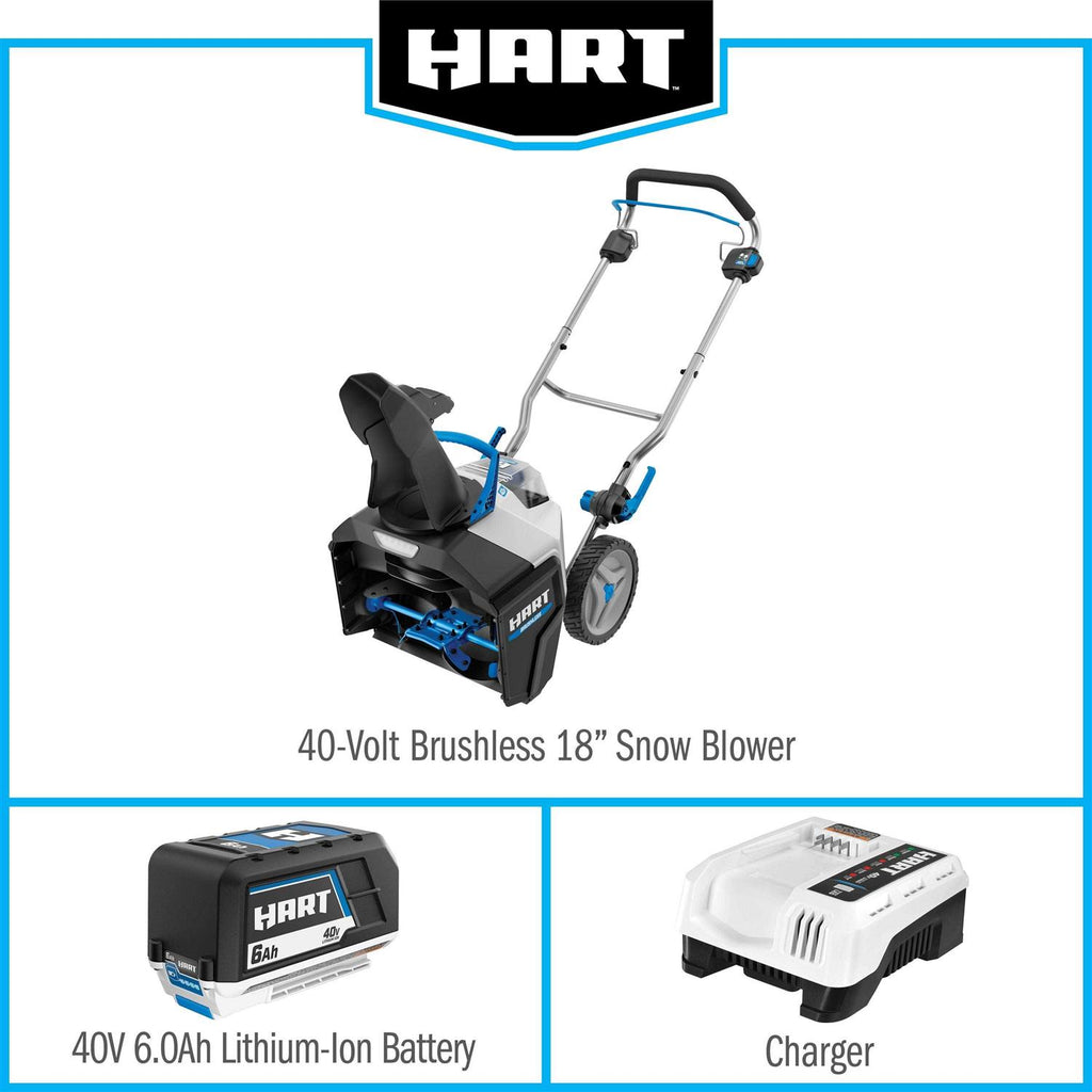 Hart 40-Volt 18-inch Battery-Powered Brushless Snow Thrower Kit