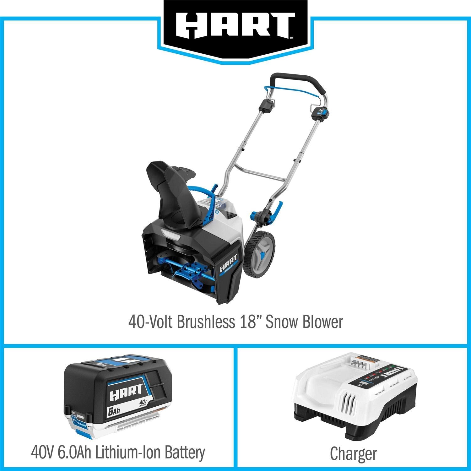 Hart 40-Volt 18-inch Battery-Powered Brushless Snow Thrower Kit