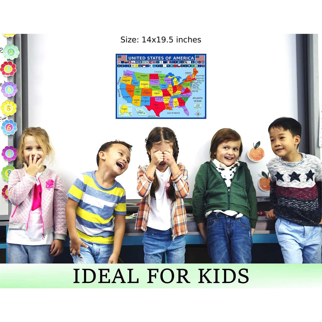 United States Map with State Flags Poster Laminated 14×19.5