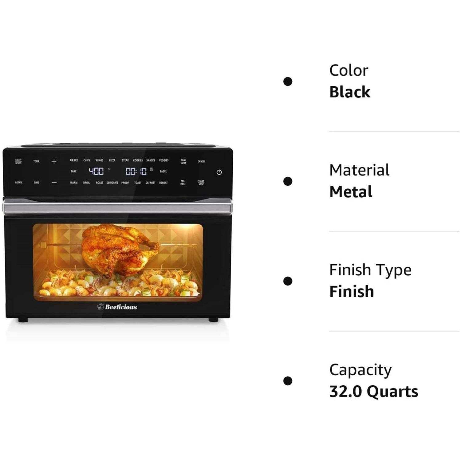 Beelicious 32QT Extra Large Air Fryer, 19-In-1 Air Fryer Toaster Oven Combo with Rotisserie and Dehydrator