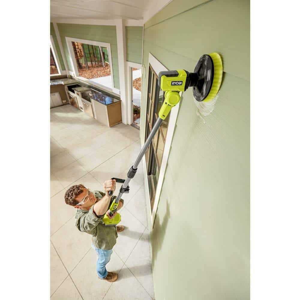 RYOBI ONE+ 18V Cordless Telescoping Power Scrubber Kit with 2.0 Ah Battery and Charger and