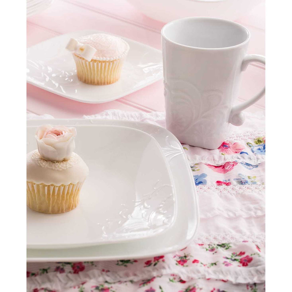 Corelle Boutique Cherish Embossed Square 16-Piece Dinnerware Set