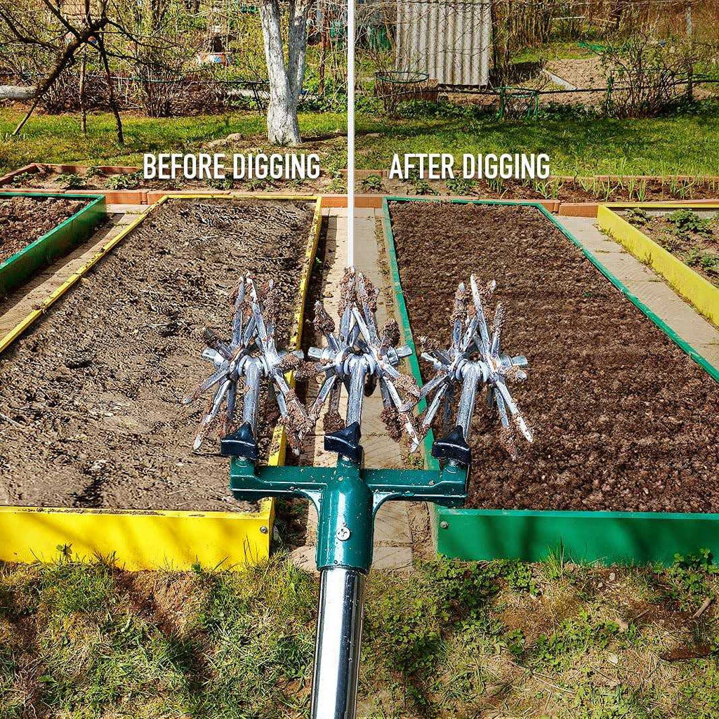 Altdorff Rotary Cultivator Set, 25-63 Adjustable Gardening Rotary Tiller and Hand-Held Garden Cultivator swith Aluminum Detachable Tines