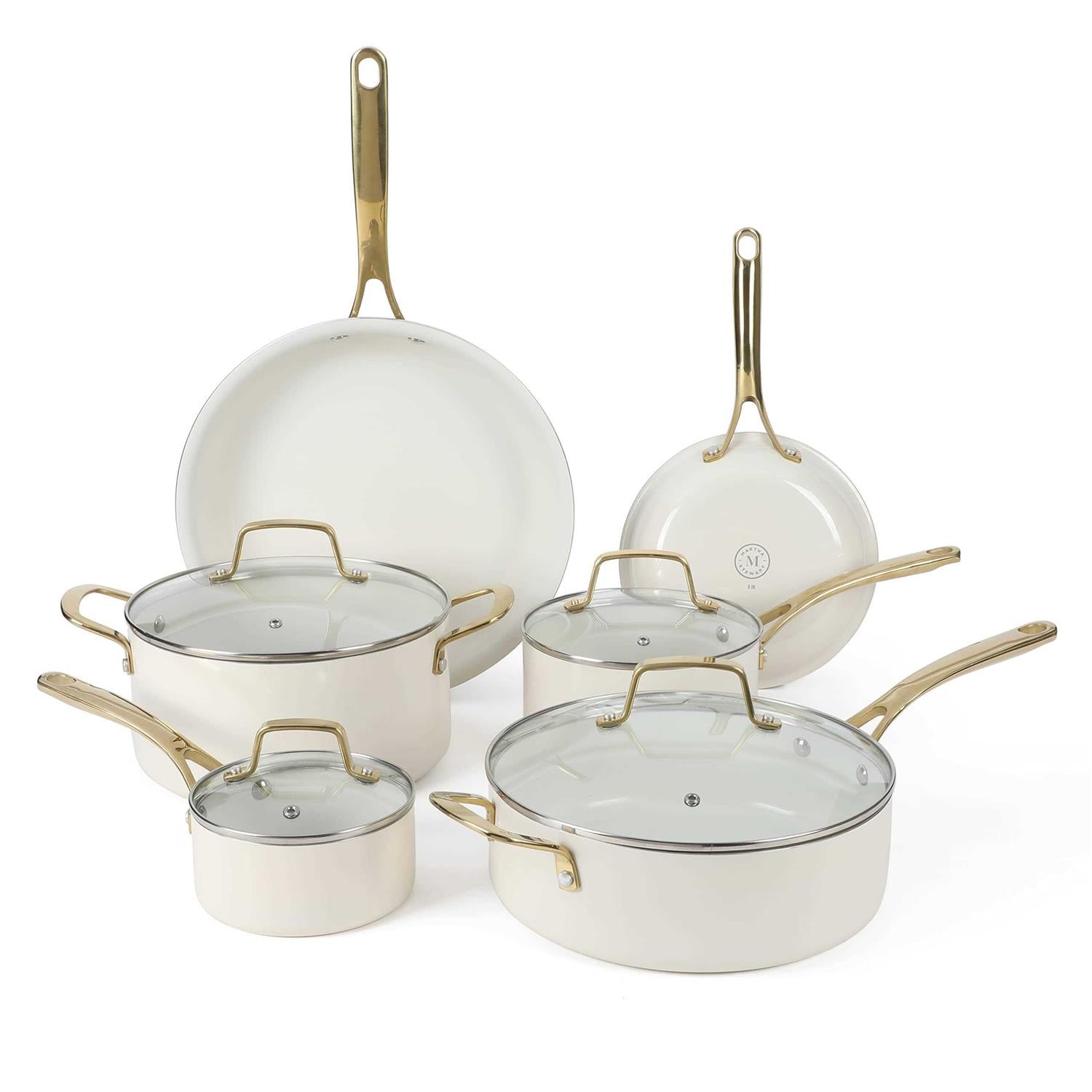 Martha Stewart Lockton Premium Nonstick PFA Free Ceramic Interior 10 Piece Enamel Heavy Gauge Aluminum Pots and Pans Cookware Set