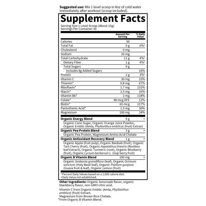 Garden of Life SPORT Organic Plant-Based Recovery Blackberry Lemonade 15.7 oz (446g) Powder