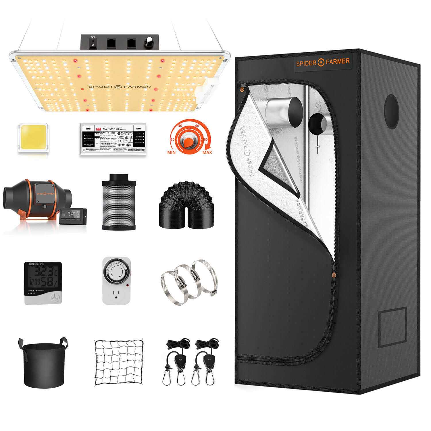 Spider Farmer SF1000 LED Grow Light +2’x2′ Grow Tent Kits USA