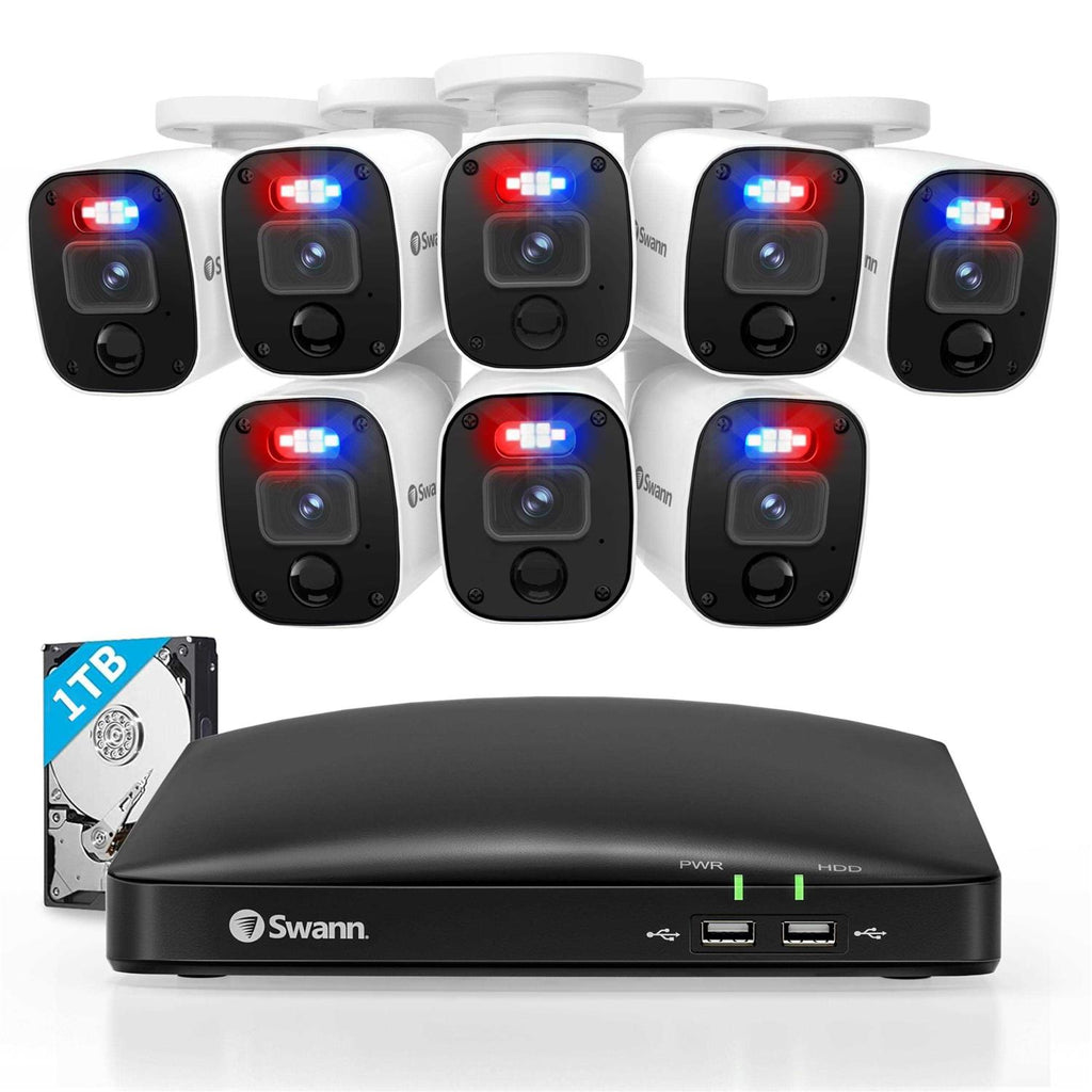 Swann 8-Channel 1080p 1TB DVR Surveillance Camera System with 8 Wired 1-Way Audio Enforcer Bullet Cameras
