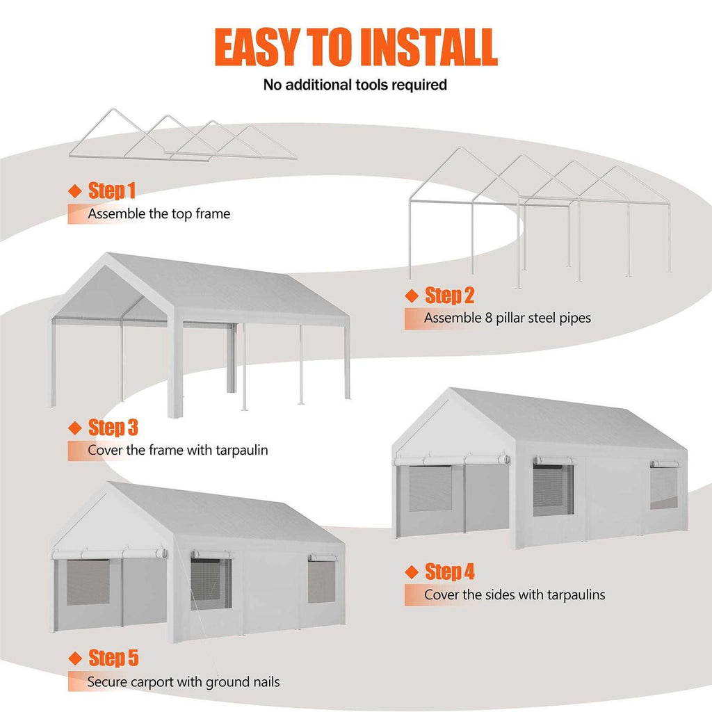 12 Ft. W x 20 Ft. D Heavy Duty Carport Portable Garage walsunny