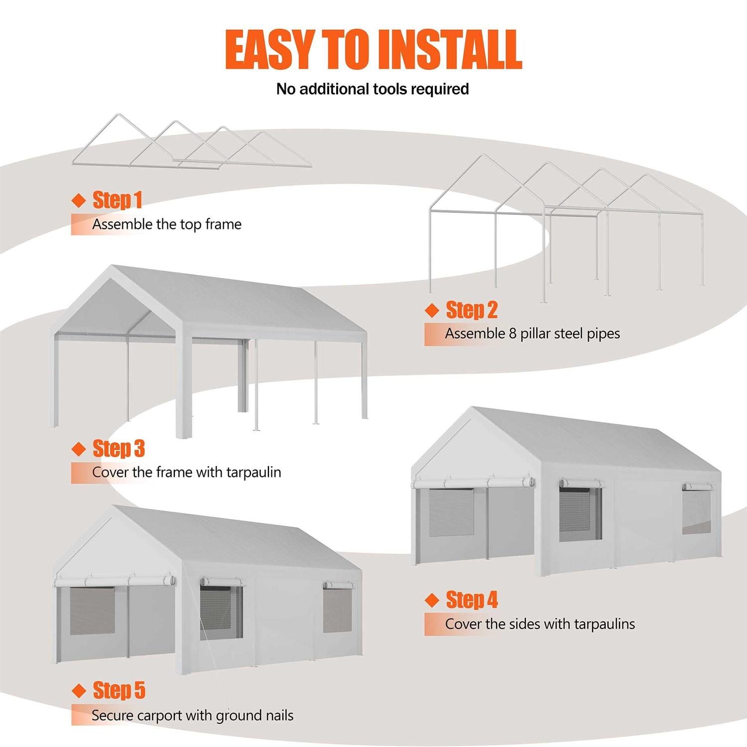 12 Ft. W x 20 Ft. D Heavy Duty Carport Portable Garage walsunny
