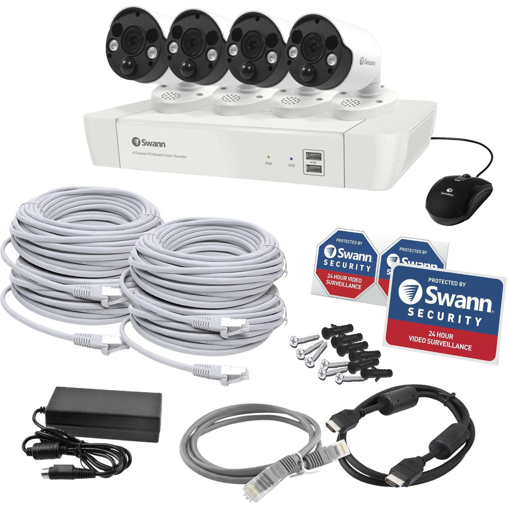 Swann 8-Channel 4K 1TB NVR Wired Security System with 4 Bullet Cameras and Color Night Vision