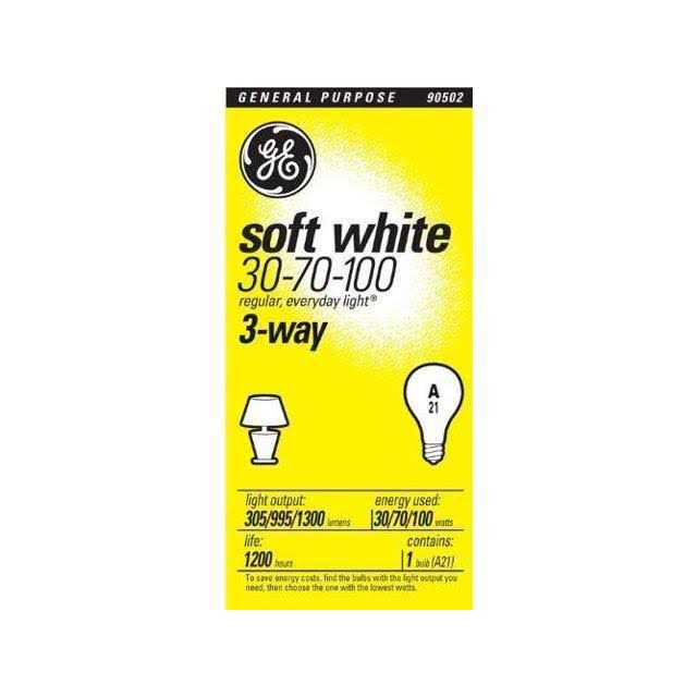 GE 3 Way Light Bulb, Soft White, 30/70/100 Watts