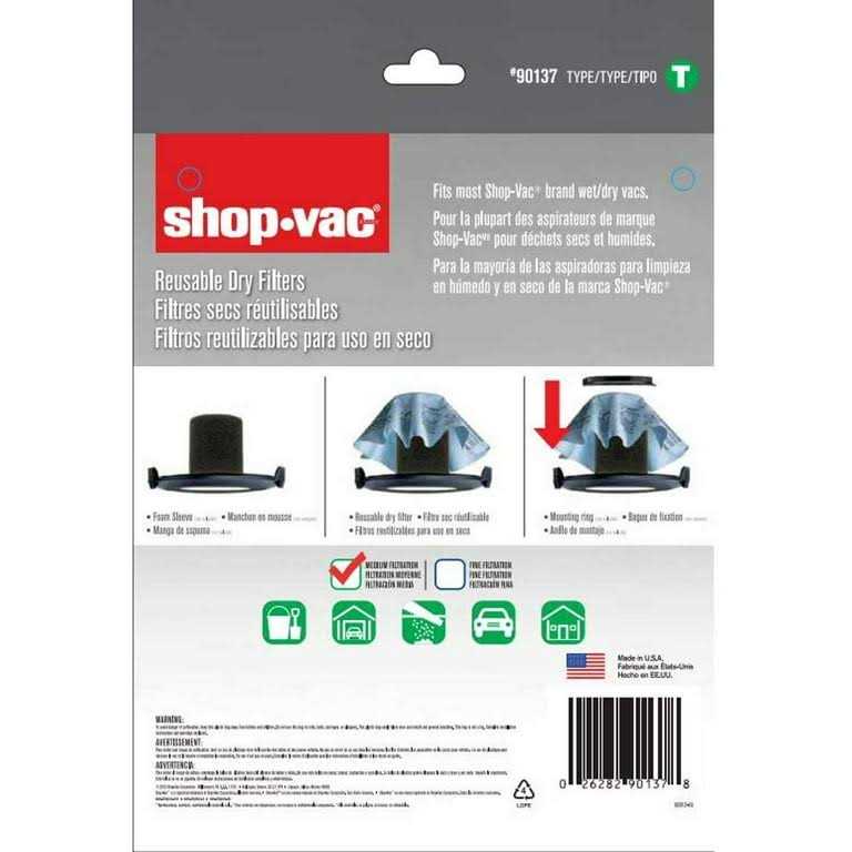 Shop Vac 3 Reusable Dry Filters 90137