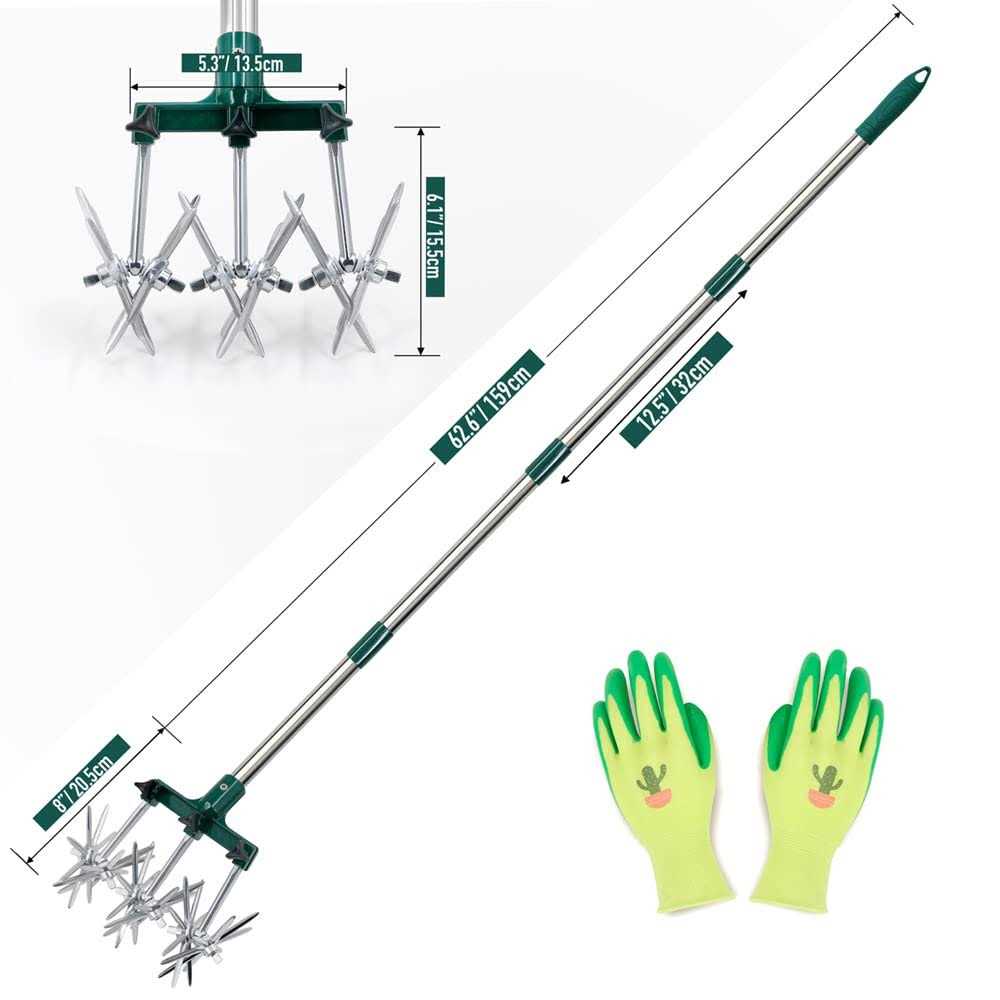 Altdorff Rotary Cultivator Set, 25-63 Adjustable Gardening Rotary Tiller and Hand-Held Garden Cultivator swith Aluminum Detachable Tines