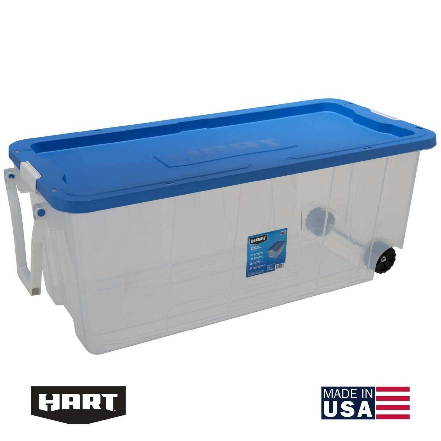 Hart 200 Quart Latching Rolling Plastic Storage Bin Container W. Pull Handle
