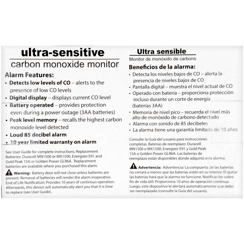 Kidde KN-COU-B Carbon Monoxide Monitor Ultra-Sensitive Battery Powered 21009942