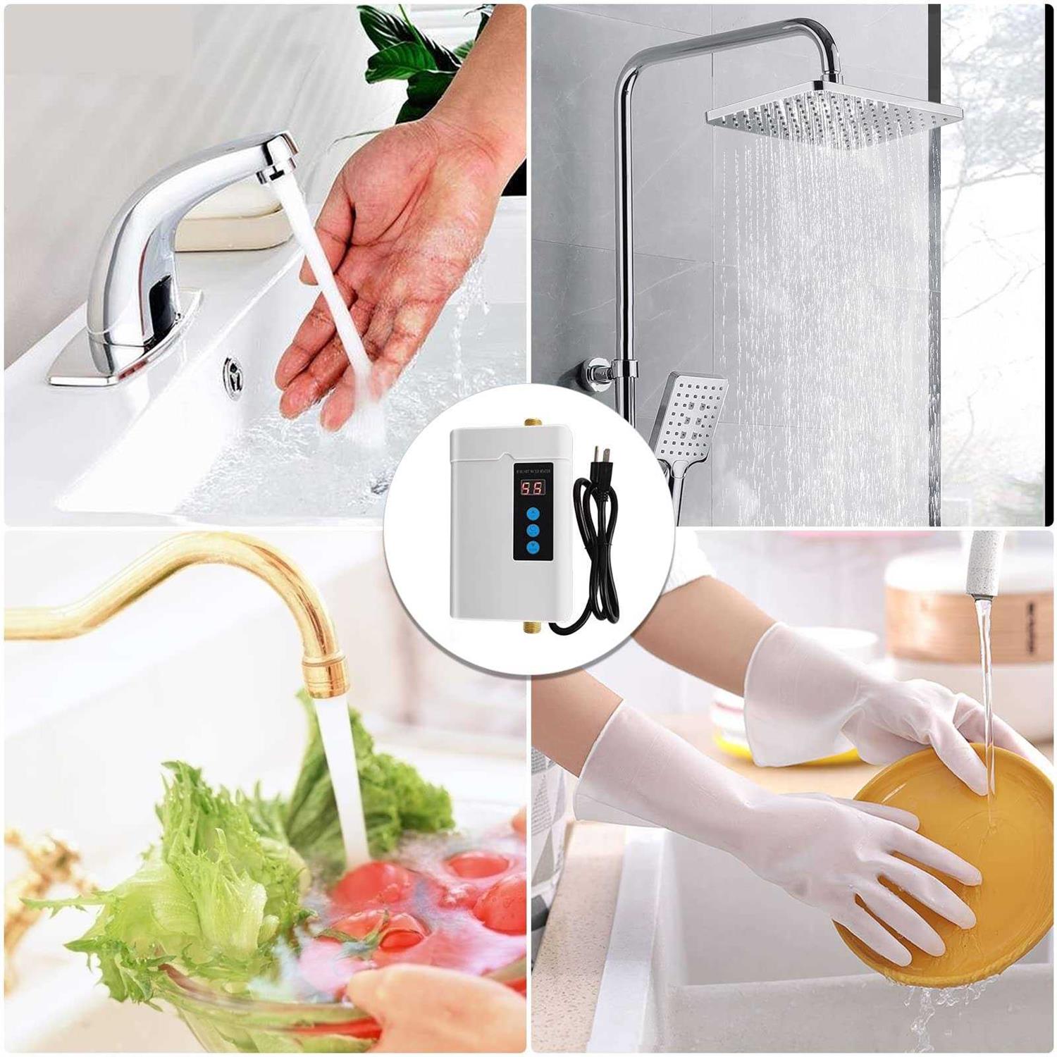 Tankless Electric Water Heater 110V 3000W Under Sink On Demand Instant Hot Water Heater for Kitchen Bathroom Washing