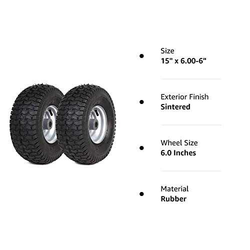15 x 6.00-6 Tire and Wheel Set for Lawn Tractors with 3 Centered Hub and 3/4 Sintered iron bushings