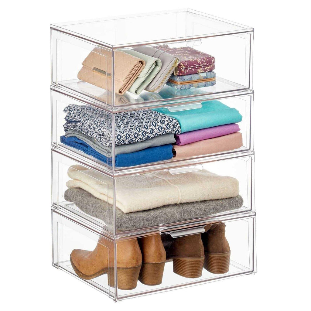 mDesign Plastic Stacking Closet Storage Organizer Bin with Drawer