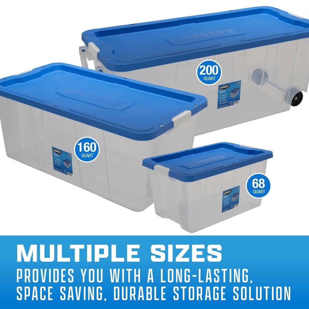 Hart 200 Quart Latching Rolling Plastic Storage Bin Container W. Pull Handle