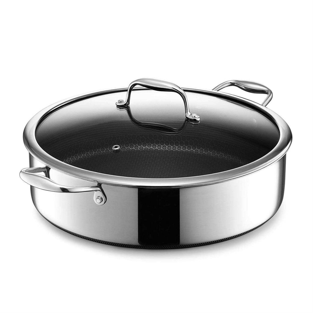 Hexclad 7 Quart Hybrid Stainless Steel Deep Saut Pan Fryer with Glass Lid